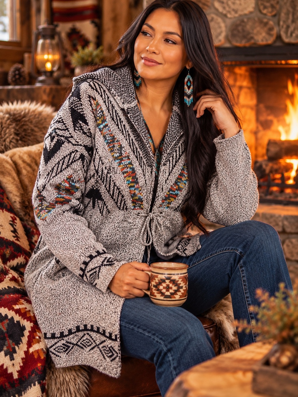 Andtheway hooded boho style drawstring coat